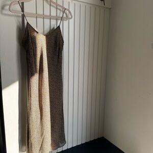 Ann Taylor 100% Silk Feminine Midi Slip Dress Neutral Print